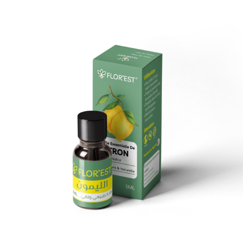 a small green bottle of lemon essential oil